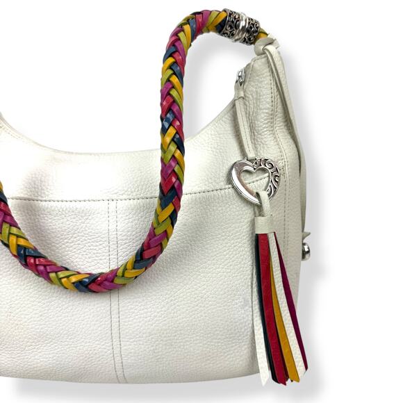BRIGHTON Barbados Ziptop Hobo white leather shoulder bag with rainbow strap - Picture 15 of 16